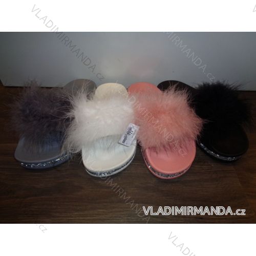 Slippers with glitter and feather ladies (36-41) SHOES ROC181522
