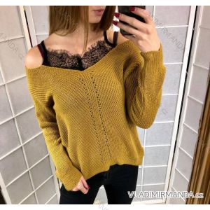 Sweater ladies knitted with lace (uni sl) ITALIAN MODA IM9181059
