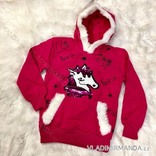 Sweatshirt long sleeve with sequins and hoody little girl puppy (128-164) TUZZY TURKEY MODA TM218163
