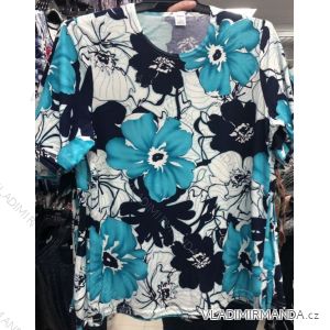 T-shirt short sleeve ladies oversized blue flowers (L-4XL) GOSIA POLISH MODA PM119122
