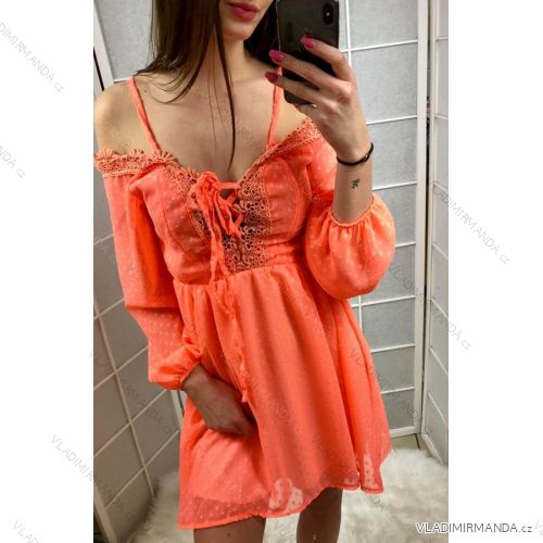 Long sleeved dress with bare shoulders women neon (uni sl) ITALIAN MODE IMT19229