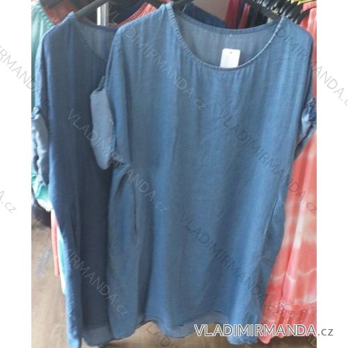 Short sleeve tunic with bare shoulders denim women's oversized (uni xl-2xl) ITALIAN MODE IM1219032
