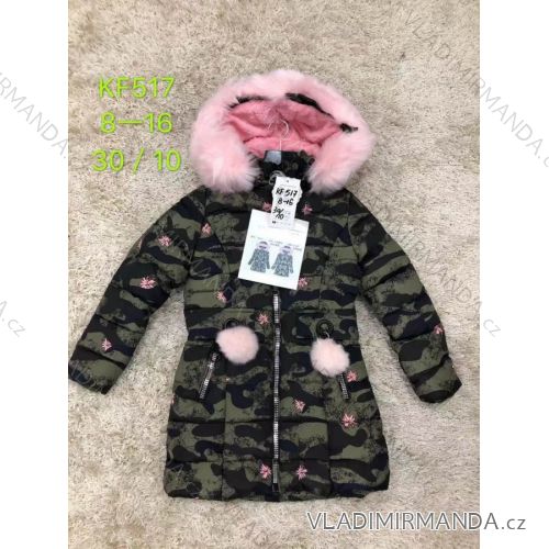 Girls' coat winter with hood and fur youth (8-16 years) SAD SAD19KF517