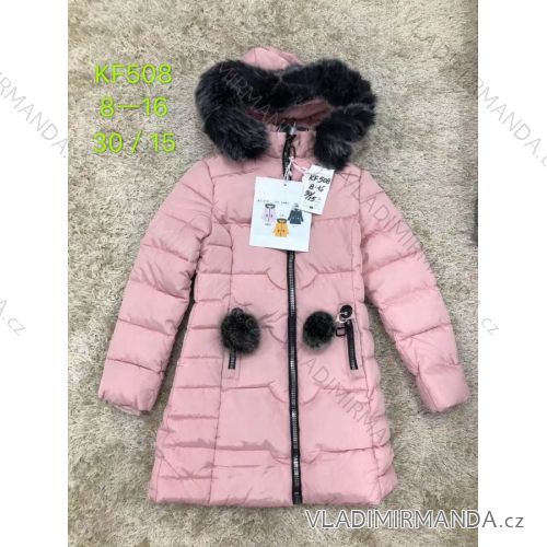 Girls' coat winter with hood and fur adolescent (8-16 years) SAD SAD19KF508