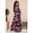 245-3 Long dress with frill and cleavage - red flowers
