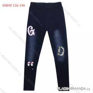 Jeans leggings with fur coat for children youth girl (116-146) KUGO K9840
