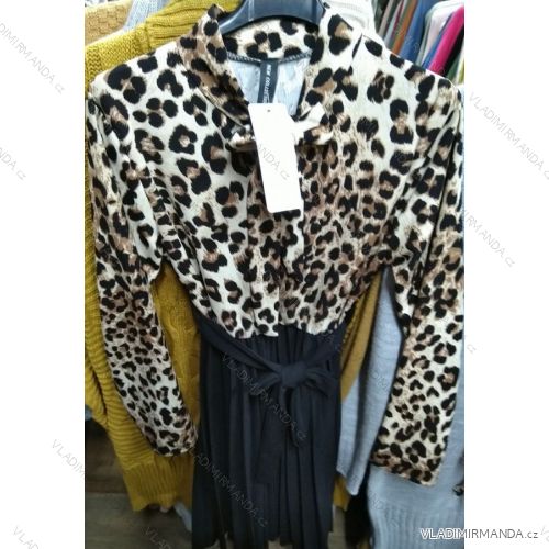 Leopard Pattern Long Sleeve Dress with Belt Women's (uni sl) ITALIAN FASHION IM919880
