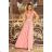 215-3 LEA Long Sleeveless Dress with Embroidered Cleavage - Pink
