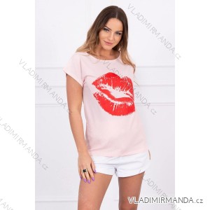 Blouse with lip print neon yellow + red