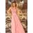 215-3 LEA Long Sleeveless Dress with Embroidered Cleavage - Pink
