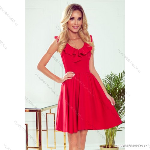 307-1 POLA dress with frills on the neckline - red
