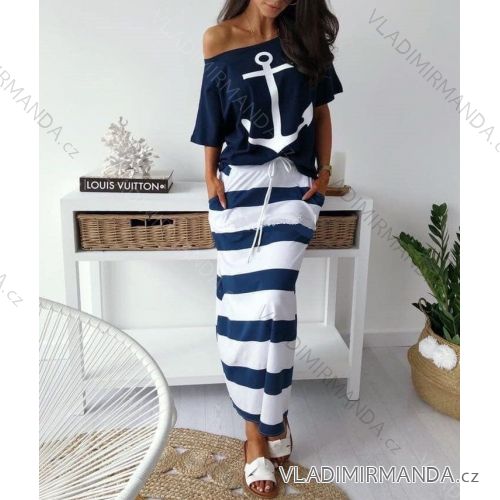 Summer tunic short sleeve and long striped skirt women (uni xs-m) ITALIAN FASHION IM119426