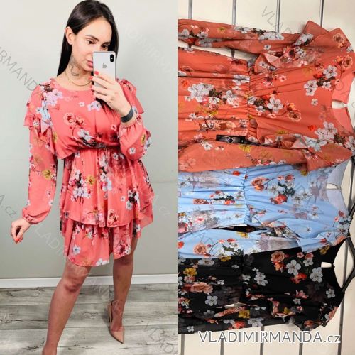 Summer long sleeve floral dress with ruffles women (UNI S / L) ITALIAN FASHION IMK20154