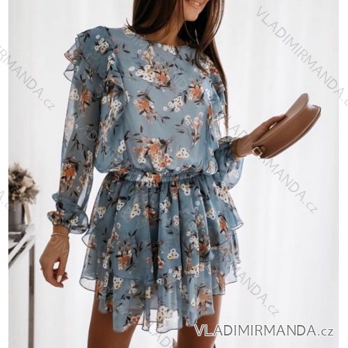 Summer long sleeve floral dress with ruffles women (UNI S / L) ITALIAN FASHION IMK20154