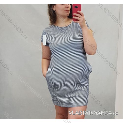 Classic Short Sleeve Dress Women's Stripe (Uni L / XL) ITALIAN FASHION IM520034 L / XL small stripes - blue-white