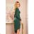 290-2 Asymmetrical dress with a neckline and draping - GREEN