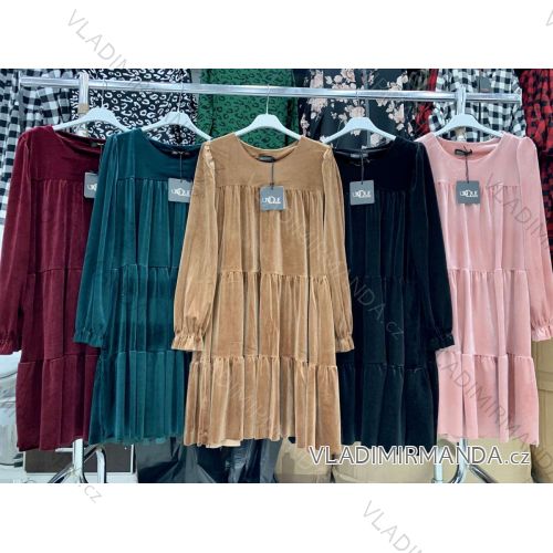 Šaty elegantní semišové dlouhý rukáv dámské (UNI S/L) ITALSKÁ MÓDA IMWA20873