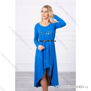 Dress with a decorative belt and cornflower lettering