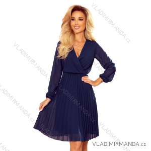 313-6 ISABELLE Pleated dress with neckline and long sleeve - dark blue