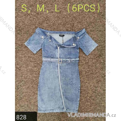 Denim short sleeve dress women (UNI S / M) ITALIAN FASHION IM920010