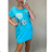 Women's short-sleeved summer dress (UNI S-M) ITALIAN FASHION IMN20067 2XL/3XL turquoise