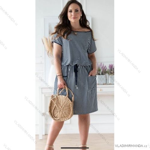 Women's Short Sleeve Dress Oversized Stripe (42-44-46-48-50) POLISH FASHION PMLM21003