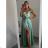 Long summer satin dress with straps women with belt (UNI S / M) ITALIAN FASHION IMM22INFINITE