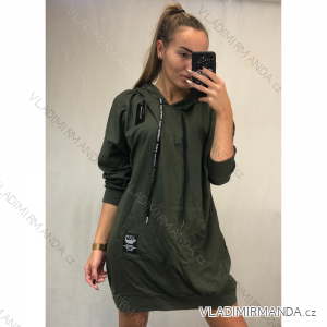 Šaty mikinové dlouhý rukáv s kapucí dámské oversize (L/3XL ONE SIZE) ITALSKÁ MÓDA IMD211035