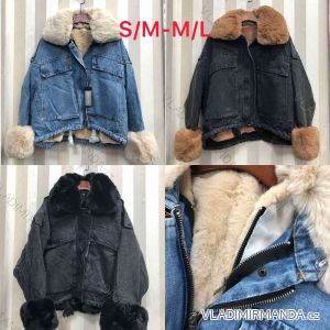 Denim jacket with fur long sleeve women (S / MM / L ONE SIZE) POLISH FASHION PMWT21001