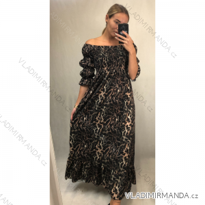 Long Summer Flip-Flops Dress Carmen Shoulders Women's Leopard (S / M ONE SIZE) ITALIAN FASHION IMWA216172-2