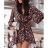 Elegant Leopard Long Sleeve Women's Dress (S / M ONE SIZE) ITALIAN FASHION IMWY216554 S / M dark brown