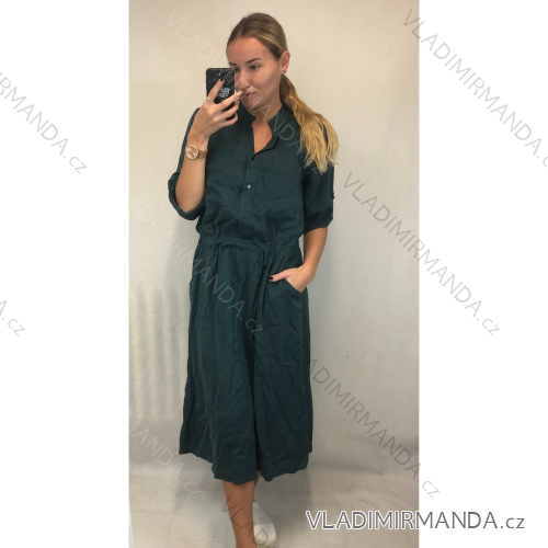 Summer Shirt Dress Long Sleeve Oversize Women's (S / M ONE SIZE) ITALIAN FASHION IMWM216078 S / M dark green