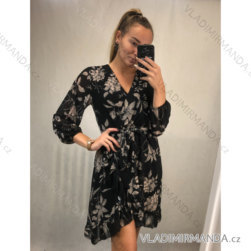 Šaty elegantní šifónové dlouhý rukáv dámské (S/M.ONE SIZE) ITALSKÁ MÓDA IMM211352/DR black S / M