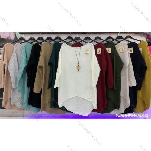 Women's thin long sleeve extended sweater with pendant (L / XL ONE SIZE) ITALIAN FASHION IMWD217179