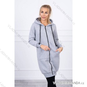 Long, insulated gray sweatshirt with hood