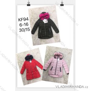 Girls' winter coat with hood and fur girls (134-164) SAD SAD19KF94