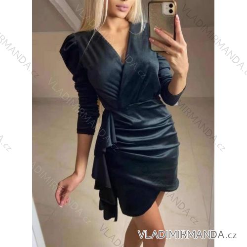 Elegant Velvet Dress Long Sleeve Women (S / M ONE SIZE) ITALIAN FASHION IMWY216558