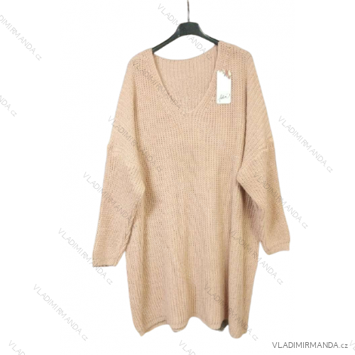 Knitted Dress Ala Sweater Long Sleeve Women's Plus Size (XL / 2XL ONE SIZE) ITALIAN FASHION IM4212262 Old-pink