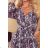 357-1 Chiffon dress with a neckline and a tie on the back - navy blue and beige boho pattern