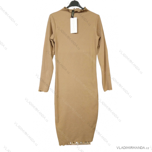 Šaty elegantní dlouhý rukáv dámské (S/M ONE SIZE) ITALSKÁ MÓDA IMM211535 Camel brown S/M