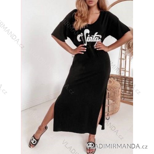 Women's Long Summer Cotton Short Sleeve Dress (S / M ONE SIZE) ITALIAN FASHION IMWA216116