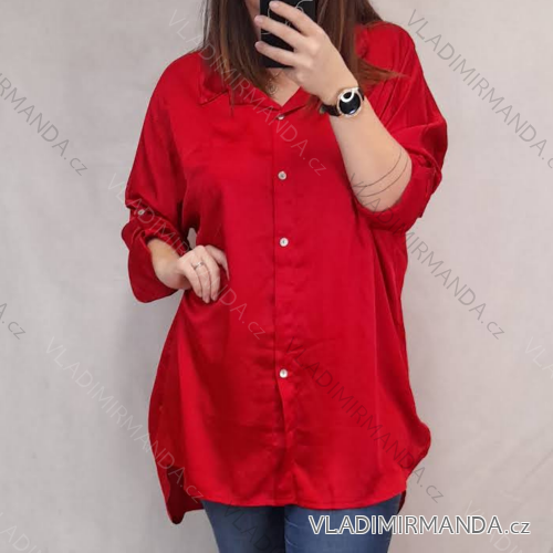 Šaty elegantní košilové dlouhý rukáv dámské (S/M ONE SIZE) ITALSKÁ MÓDA IMWY21734 red 2XL / 3XL ONE SIZE