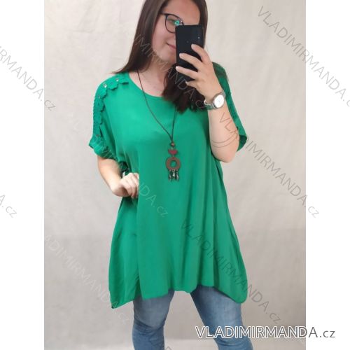 Tunika oversize krátký rukáv s přívěskem dámská nadrozměr (3XL/4XL ONE SIZE) ITALSKá MóDA IM422524/DR 3xl / 4xl Green