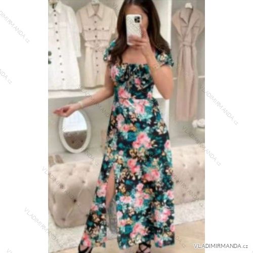 Women's long summer flowered carmen dress (S / M ONE SIZE) ITALIAN FASHION IMWA222065