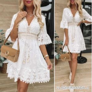 Women's Lace Cotton Short Sleeve Dress (S / M ONE SIZE) ITALIAN FASHION IMWA222075