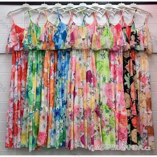 Long summer chiffon dress on women's flowers (S / M ONE SIZE) ITALIAN FASHION IMWA222140