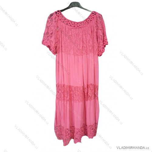 Summer Lace Short Sleeve Dress, Oversized (L / XL / 2XL ONE SIZE) ITALIAN FASHION IMWD22064 Pink dark L / XL