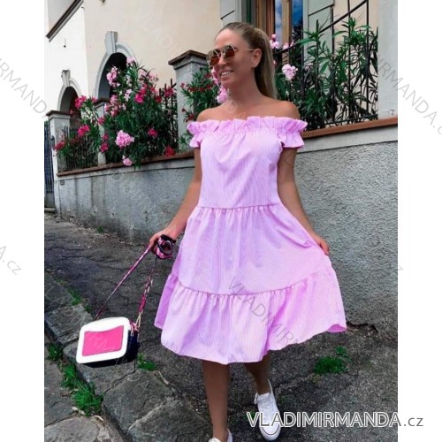 Šaty letní plátěné carmen přes ramena dámské (S/M ONE SIZE) ITALSKÁ MÓDA IMM22A5386 pink