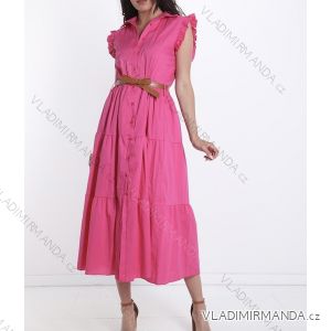 Women's Long Summer Dress With Belt Short Sleeve (S/M ONE SIZE) ITALIAN FASHION IMPDY22LS11896