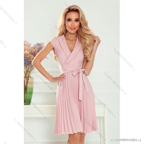 385-1 WENDY Pleated dress with an envelope neckline - powder pink